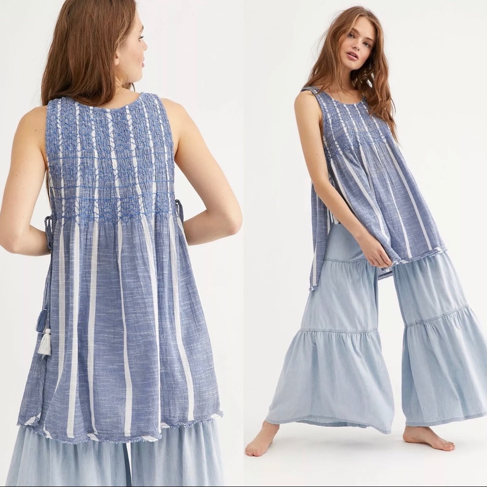 Free People Posey Smocked Striped Tank NWT